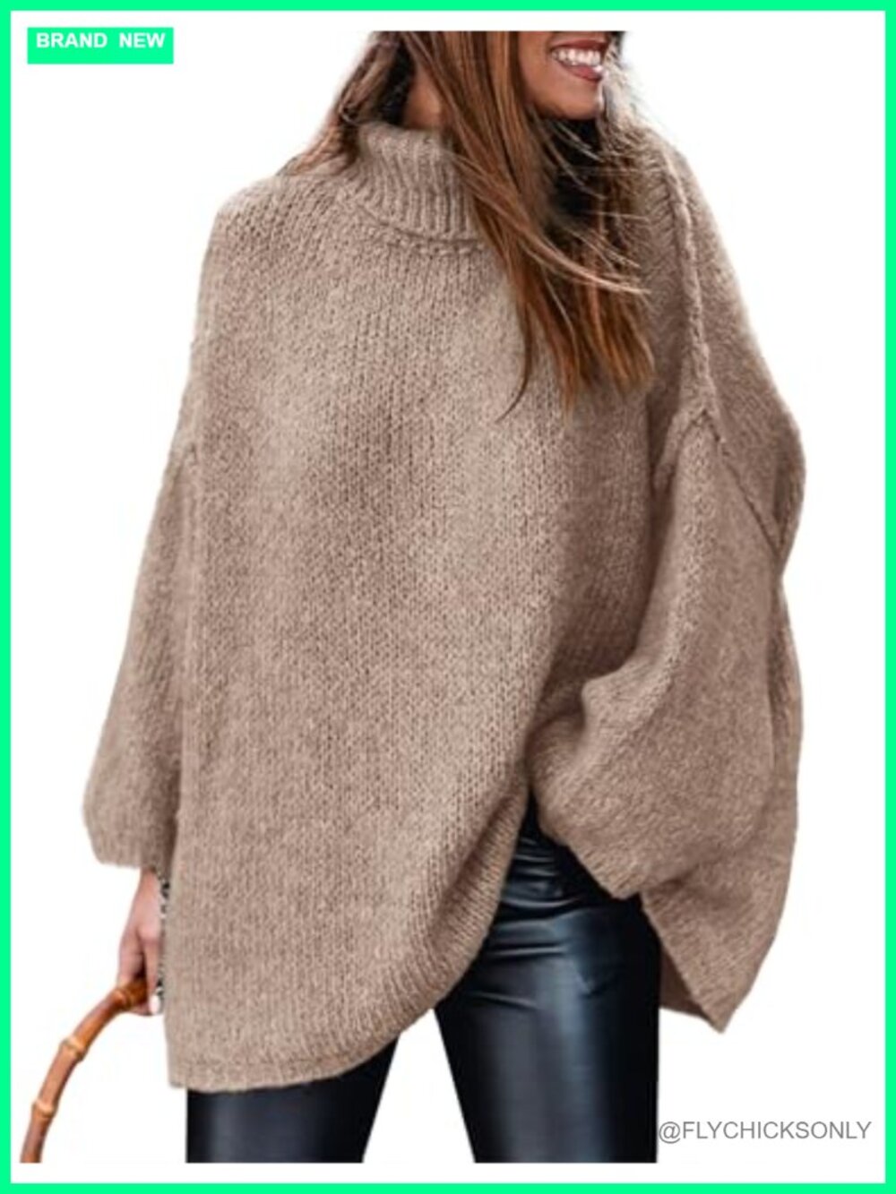 PRETTYGARDEN Womens Turtleneck Long Sleeve Oversized Sweater Pullover